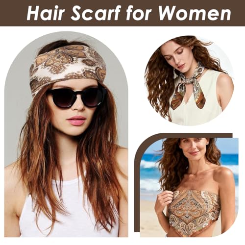 Image of SANNIDHI Silk Like Head Scarf for Women Stylish Vintage Hair Scarf Floral Print Square Bandana Gift