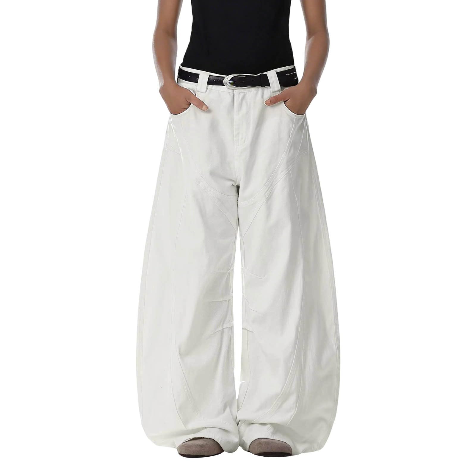 Pantalones Mujer Comodos, Pantalon Chandal Mujer, Pantalón Vaqueros Holgados de Cintura Alta para Elásticos Cómodos Pierna Ancha Uso Diario Casual Joggers Pantalon