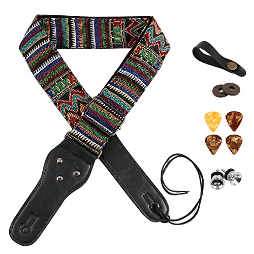 JSMTKJ Sangle de guitare vintage tissée en jacquard avec Extrémités en Cuir Sangle de Guitare Cuir Sangle de Guitare… - Les Beatles, Paul McCartney, John Lennon, RIngo Starr, George Harrison JSMTKJ Sangle de guitare vintage tissée en jacquard avec Extrémités en Cuir Sangle de Guitare Cuir Sangle de Guitare…
