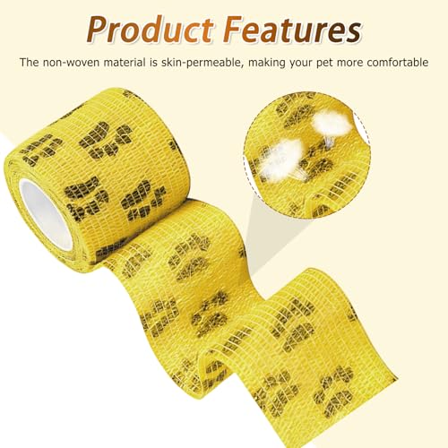 Euablfo 12 Rollen selbstklebender verband hund, Selbstklebender Verband, Kohäsive Bandage, Fixierbinde Selbsthaftend für Haustiere,Cohesive Pet Vet Wrap für Katze, Hund, Pferd Bein Klebeverban