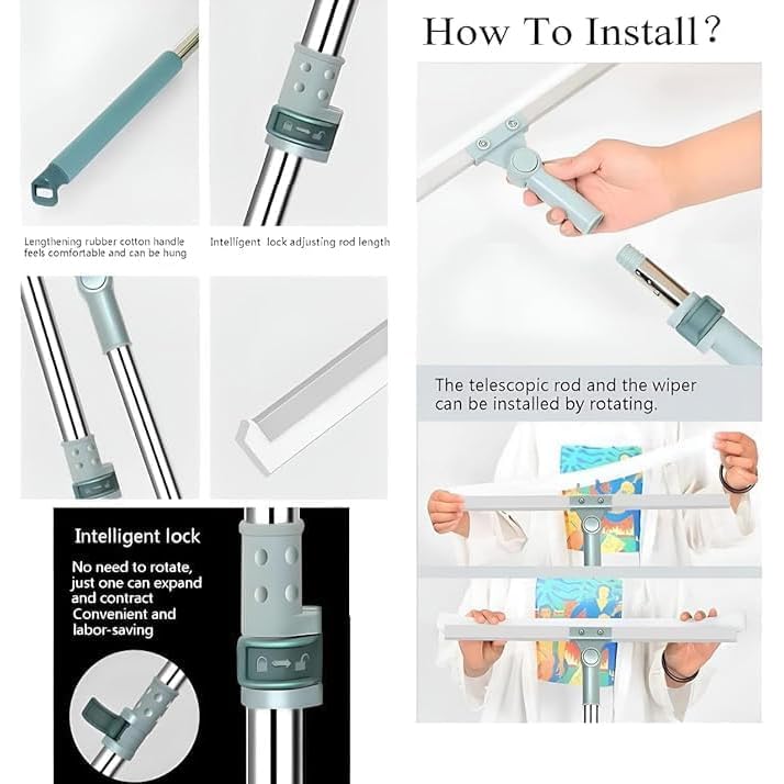 Image of Mitclear Rotating Floor Squeegee with Long Handle (50 Inch), Heavy Duty Bathroom Wiper with 180 Swivel Head, Multifunctional Magic Broom for Floor, Tile & Glass Cleaning (A3)