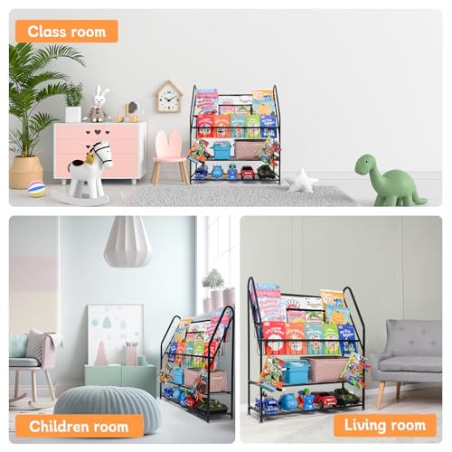 Metal Kids Bookshelf 5-Tier, Space Saving Book Storage with Toy Organizer, Durable Children Bookcase for Playroom Nursery Bedroom, Rust-Resistant Steel Frame, Montessori Classroom Shelf (Dark Black) by Luwesde - Image 5