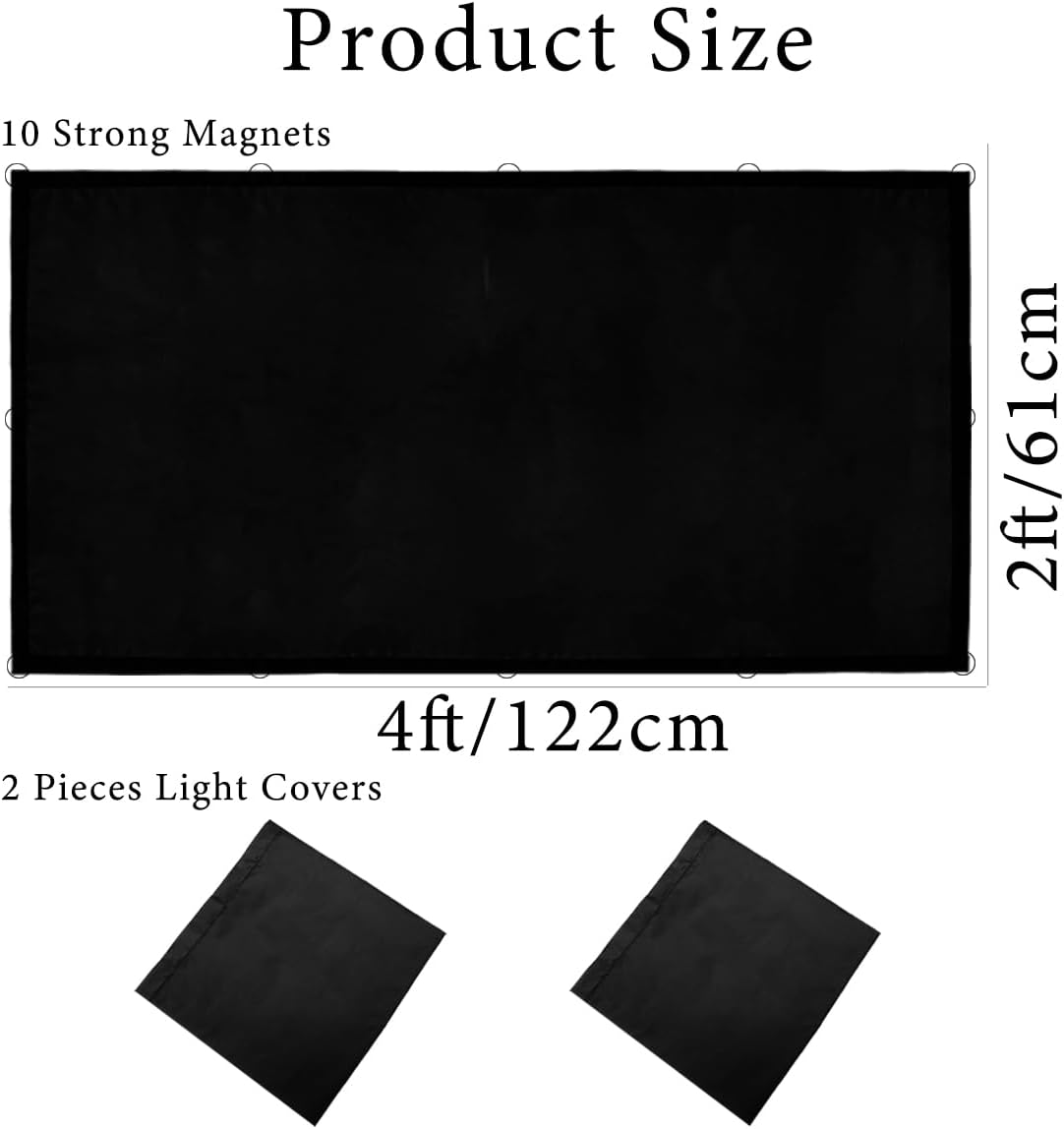 2 Pcs Fluorescent Light Covers, 4 x 2 Feet Magnetic Light Covers for Ceiling Lights Shade Panel, Drop Ceiling Light Filters Covers for Office Classroom School Home, Polyester Fabric Material, Black