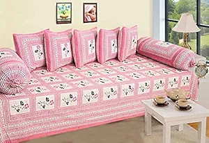 Kuber Industries Flower Design Cotton 8 Piece Diwan Cover Set, Pink