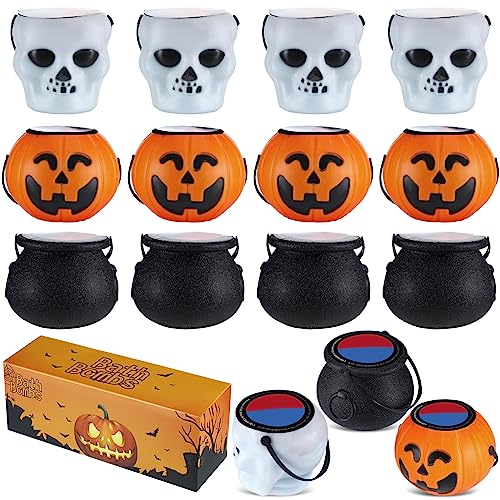 Tanlade 12 Pcs Halloween Bath Bombs Gift for Kids Set 5 oz Witches Brew Cauldrons Pumpkin Skull