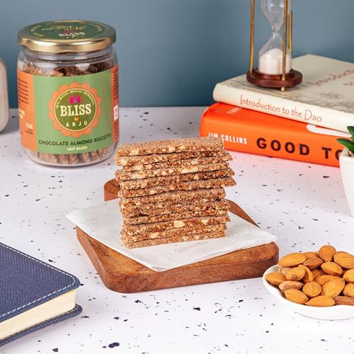 Image of Bliss by Anju Chocolate Almond Biscotti 200g | Contains 38g Protein Per Pack | Activated Almonds & Premium Cocoa | Baked, Gluten-Free | Rich in Fibre & Healthy Fats | Wholesome Crunchy Snack