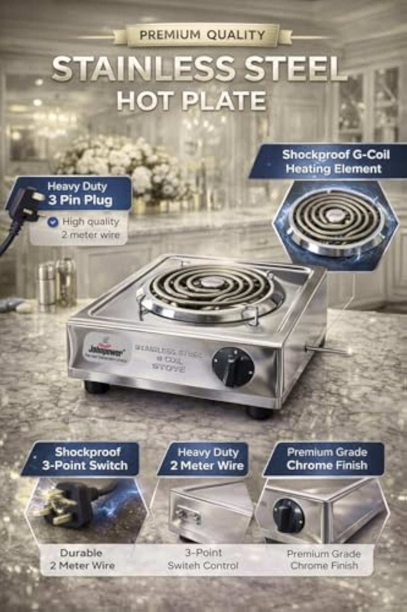 Electric Hot Plate 2000 Watt Stainless Steel