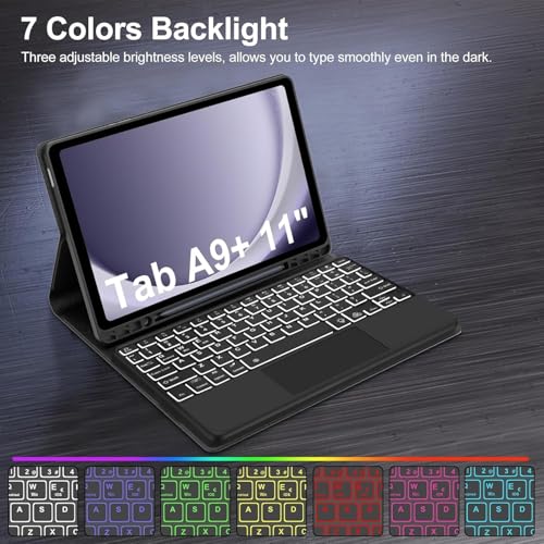 Image of typecase Keyboard case for Samsung Galaxy Tab A11+ / A11 Plus 2025 (11 Inch) & A9+ / A9 Plus 2023 (11 Inch),7-Color Backlit & Touchpad,Multi Angle,Wireless Magnetically Detachable Keyboard Cover-Black