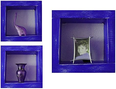 Square Wood/Wooden Shadow Box Display - 12" x 12" - Royal Blue - Decorative Reclaimed Distressed Vintage Appeal