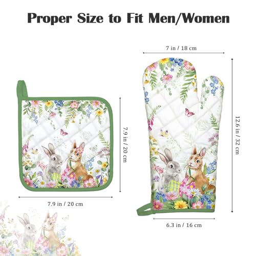 Easter Bunny Eggs Oven Mitts and Pot Holders -100% Cotton, Heat Resistant Extra Long Oven Gloves Potholder for Kitchen Cooking BBQ Grilling Baking Gift, Set of 2 - Image 5
