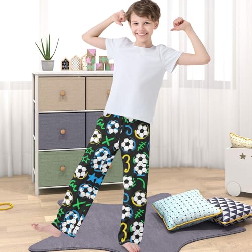 Boys' Pj Pants Soccer Yellow Joggers Elastic Long Bottom Trousers Sweatpants with Pockets Size 6-144