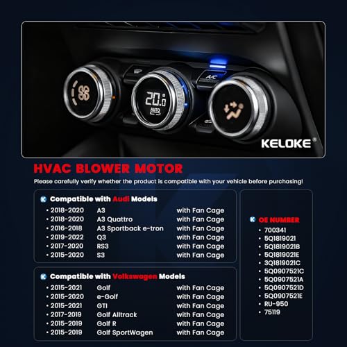 Image of KELOKE Front HVAC Heater Blower Motor Fan and Resistor Assembly Fits for 2015-2022 Audi & Volkswagen Vehicles - Golf, e-Golf, Golf R, GTI, A3, A3 Quattro, Q3, RS3, S3, Replace# 700341 5Q1819021