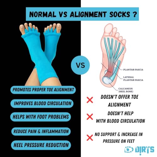 Image of DIRTS Cotton Foot Alignment Socks - 5 Toe Separator for Easing Bunion, Plantar Fasciitis, Hammer Toes, and Pain Relief - Size UK6-9 9(Blue, Large) (Pack of 2)