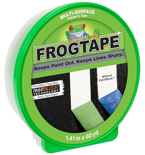 FrogTape Multi-Surface Painters Tape with PAINTBLOCK, 1.5 Inch Wide (1.41 In. x 60 Yds), Medium Adhesion, Green, 1 Roll (1358465)