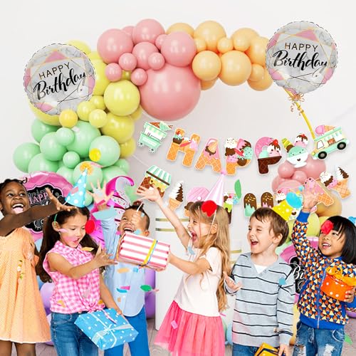 Image of Rozi Decoration Latex, Foil, Cardstock Ice Cream Theme Birthday Decoration Items Set Of 58 Pcs Pastel Balloons For Donut Theme Birthday Parties Decorations, Candy Theme Birthday Decoration