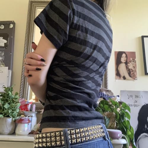 Image of Cute Striped Graphic Tees for Women Y2k Short Sleeve Preppy Teen Crop Tops