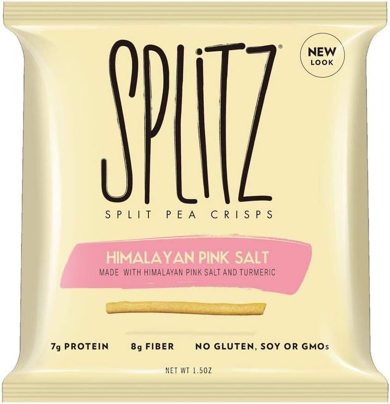 Splitz Crunchy Split Pea Crisp Snacks Himalayan Pink Salt Flavor 1.5oz (16 Pack) - Tastes great in soup, salad or as a veggie snack
