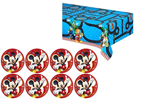 ALMACENESADAN, 4888, pack Mickey compuesto por mantel superpilotos 120x180 cm y 8 platos de cartón de 23 cm, ideal para fiestas y cumpleaños. (8435510348885)