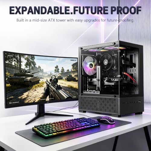 Image of Prebuilt Gaming PC Desktop, Ryzen 5 6Cores Desktop Computer up to 4.1 GHz | RX 590 8G Graphics Card, 16GB DDR4 RAM, 512GB SSD, WiFi, RGB Fan, Win11, Tower Computer for Game, Office and Study