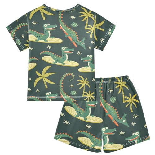 ALAZA Crocodile Surfer Cartoon Pajamas Short Sleeve 2 Piece Sleepwear Top and Bottom Pajama Set Unisex2