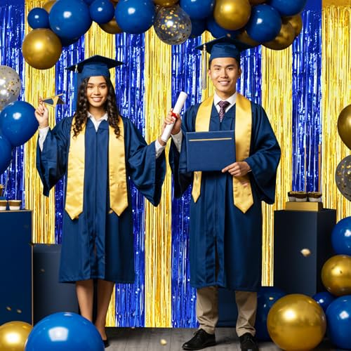 Image of BEISHIDA 2Pcs Blue Gold Door Streamers Congrats Grade 2026 Decoration Backdrop Foil Fringe Tinsel Party Streamers Curtains Backdrops for Birthday 2026 Graduation Baby Shower(3.28 ft x 6.56 ft)