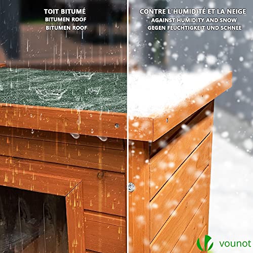 VOUNOT® Katzenhaus aus Holz, Katzen Haus mit Asphaltdach, Katzenhütte für Draussen Outdoor 57 x 45 x 43 cm