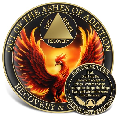 Ferreve Sobriety Coin Recovery Anniversary Token Sobriety Gifts AA Chips and Medallions for Women Men(Red,General)