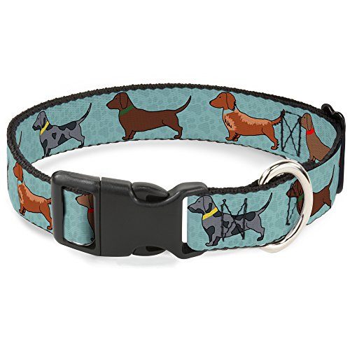 Buckle-Down Dackel-Halsband für 4 Hunde/Pfoten, Kunststoff, 2,5 cm breit, passend für 27,9–43,2 cm Halsumfang, Größe M