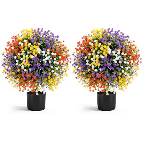 Jexine 21 Inch Artificial Flowers Topiary Trees with Pots, Set