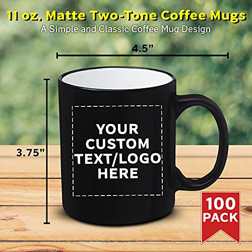 DISCOUNT-PROMOS-100-Matte-Two-Tone-Coffee-Mugs-Set-11-oz-Customizable-Text-Logo-Stoneware-Drinkware-Durable-C-handle-White