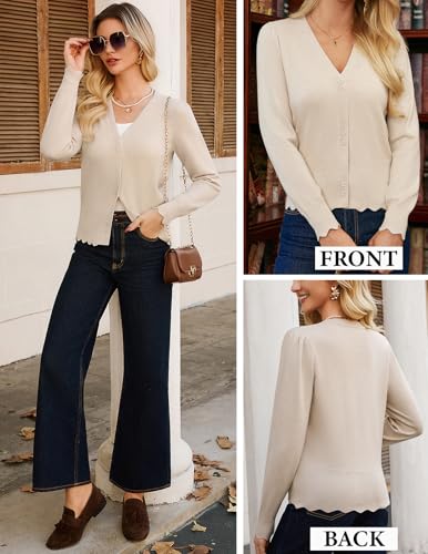 GRACE KARIN Women Cropped Cardigan Sweaters, Lightweight Long Sleeve Shrug, Button Up V Neck Knit Sweater Tops Fall4
