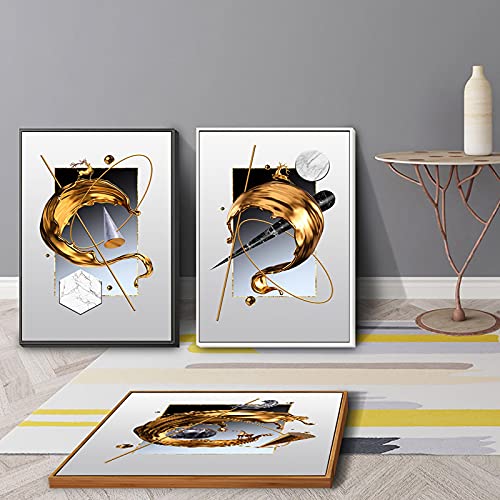 Lienzo de arte dorado abstracto premium cuadros de pared de gran nitidez estilo nórdico 4