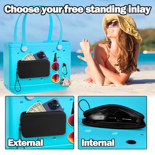 Image of Mity rain Silicone Wallet for Bogg Bag Phone Holder | Accessories Set for Bogg Bag Contain 2PCS Key Holder and Large Capacity Silicone Zipper Bag for Beach Bags Tote Bag (Black)