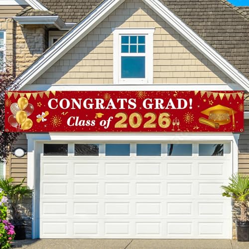 2026 Graduation Decorations Congrats Grad Class of 2026 Banner - Red ...