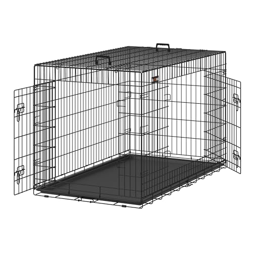 Feandrea Gabbia per Cani Pieghevole, con 2 Porte, Vassoio Rimovibile, 136 x 79 x 84 cm, XXXL, Nero PPD054B01
