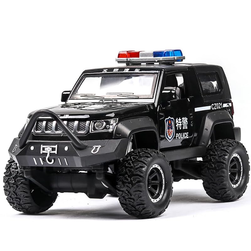 Image of Kids Model 1:32 Police Jeep Die Cast Metal Car Pull Back Action Opening Doors with Realistic Engine Sound Lights Toy Car Boys - (Multicolor)