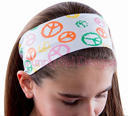 Funny Girl (Set of 4) 2.5" Painted Peace Sign Cotton Stretch Headbands Multi2