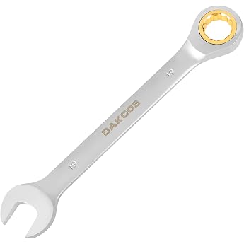 DAKCOS combination ratchet wrench 19mm - ratchet ring wrench made of CR-V with a matt chrome surface