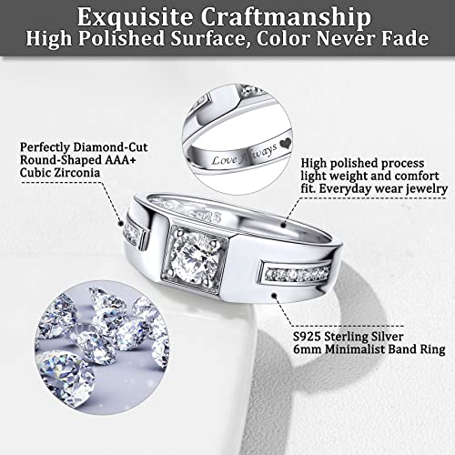 Bestyle BTR27115B-11 6Mm Silver Rings For Men High Polish Cz Dome Tarnish Resistant Comfort Fit Sterling Silver Cubic Zirconia Promise Rings thumb #5