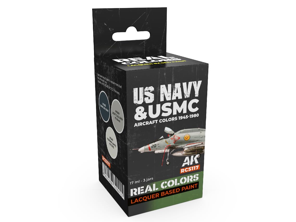 Ak Interactive Us Navy & Usmc Aircraft Colors 1945-1980 Ak Real Colors Set Rcs117 Us Navy & Usmc Aircraft Colours 1945-1980 (3 X 17 Ml)