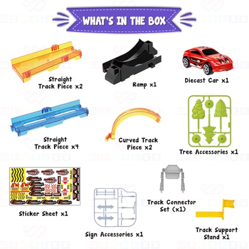 Image of Wembley 15 Piece Multiplayer Track Set Loop Diecast Car Racing Adventure Toys for Kids 3+ Years with Single Loop 360 Spin Way 1 1:64 Scale Pull Back Car