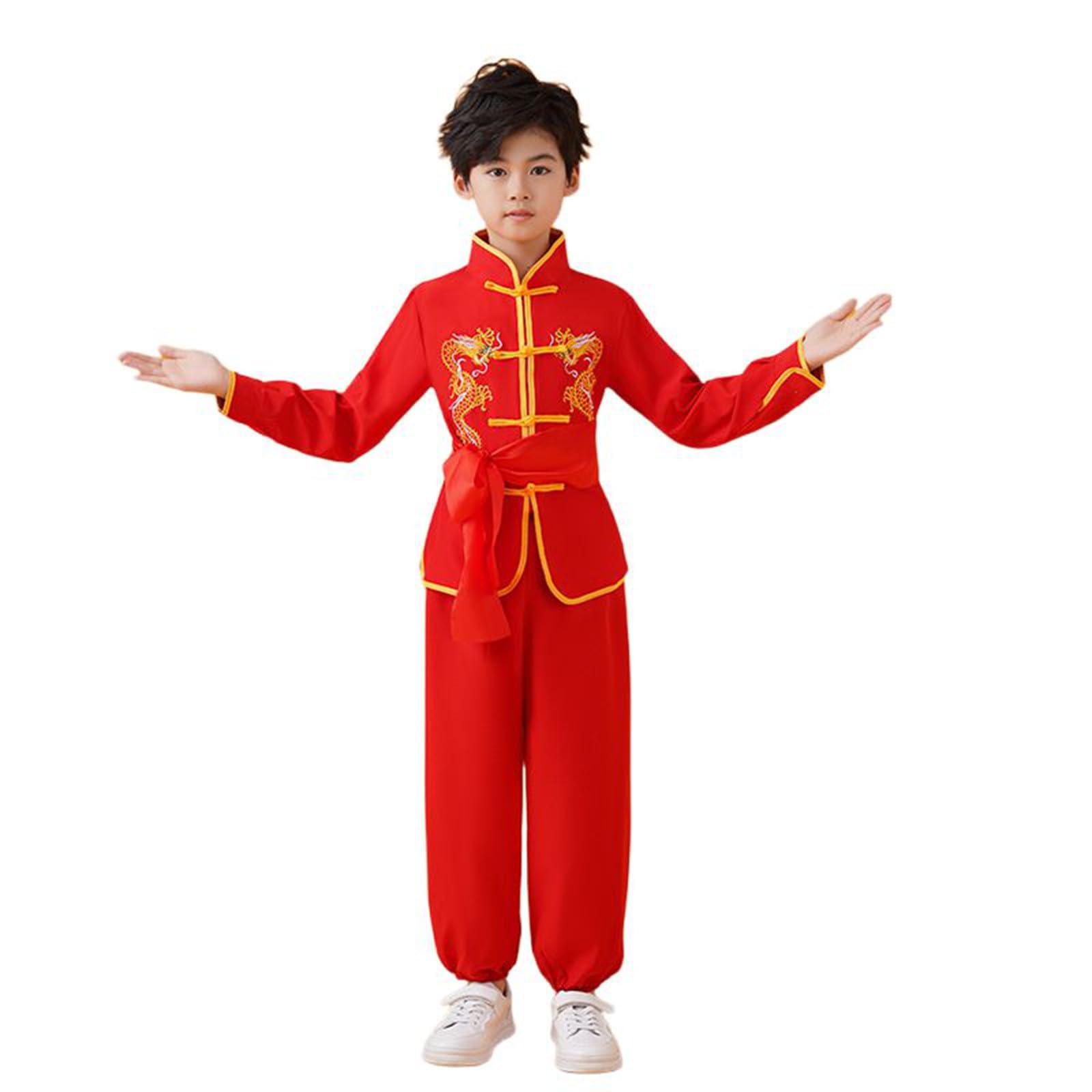 Boys Girls Chinese Suit Training Uniforms Traditional Arts Wing Chun Outfits Halloween Costume Children 86, red, 13-14 Jahre
