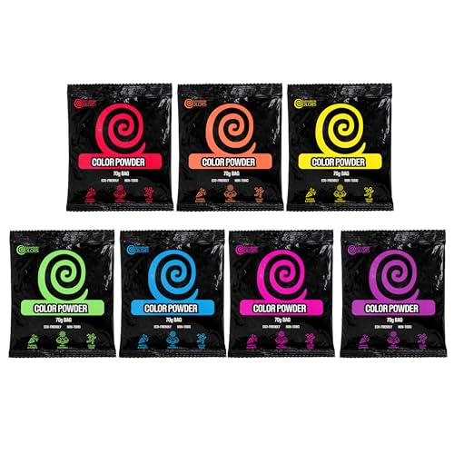 Chameleon Colors 70g Individual Color Powder Packs - 7 Pack - 7 Vibrant Colors - Non-Toxic & Gluten-Free - Great for Holi Color Wars Fun Run Gender Reveal Summer Camp & More
