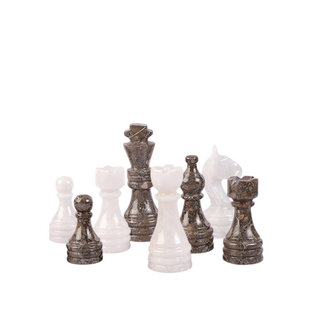 Marble Chess Pieces Set Hand-Carved Stone Figures for Adults Chess Pieces competible for 10 inch 12 inch 15 inch Board Oceanic Grey and White