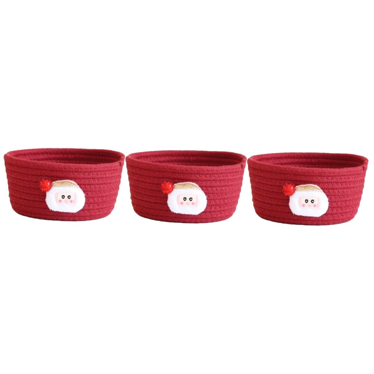 PRETYZOOM 3 Piezas Caja De Almacenaje Cesta De Cuerda De Algodón Mini Cesta Cestas De Navidad Mini Canasta De Pascua Cestas De Tejidas Cestas De Juguetes Rojo De Algodón