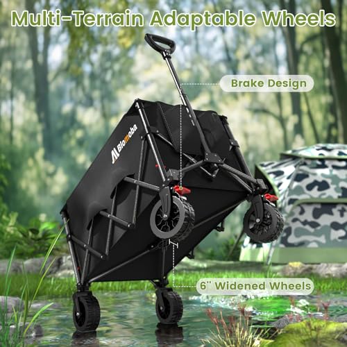 image for Blomoba Collapsible Wagon Cart, 150L 220lbs Heavy Duty Foldable Beach 