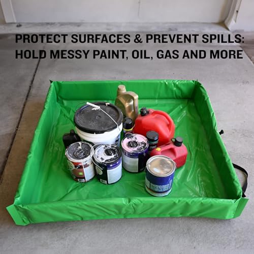 Image of FLASHDRY Portable Spill Containment Berm, Folding Duck Pond 4' x 4', Reusable Oil, Fuel & Chemical Spill Containment Tray, UV-Resistant PVC, Heavy-Duty, Quick & Easy Setup, Garage & Industrial Use
