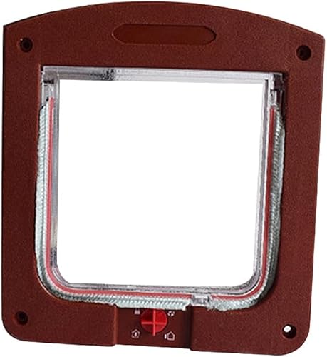 BUYTER Puerta de gato de 4 vías con cerradura, acceso conveniente y seguro para tus mascotas, puerta de plástico controlable para trompeta de Marrón