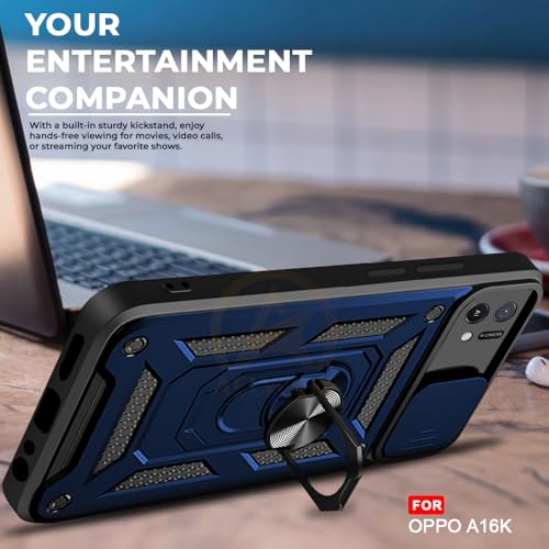 Image of Armor Bumper Back Cover Case for Oppo A16K | Rotating Camera Cover, Ring Holder & Kickstand | Heavy Duty & 360 Degree Protection Oppo A16K Back Cover (Blue)
