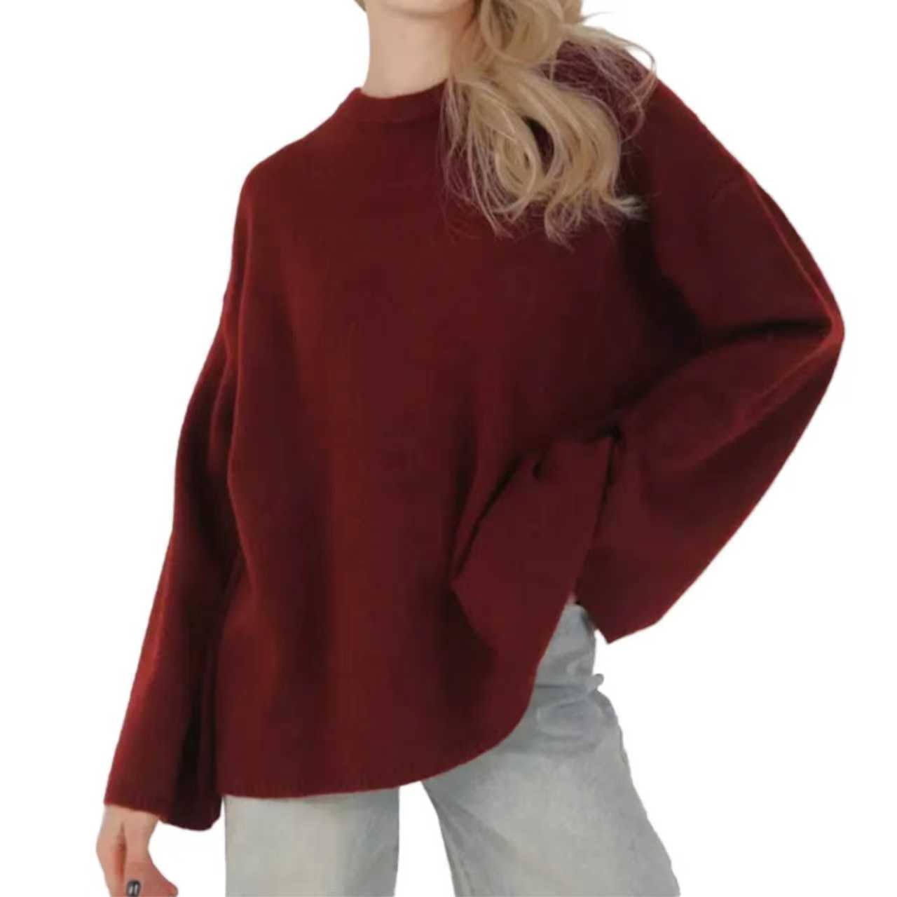 Womens Oversized Cable Knit Sweater Crew Neck Long Sleeve Pullover Tops